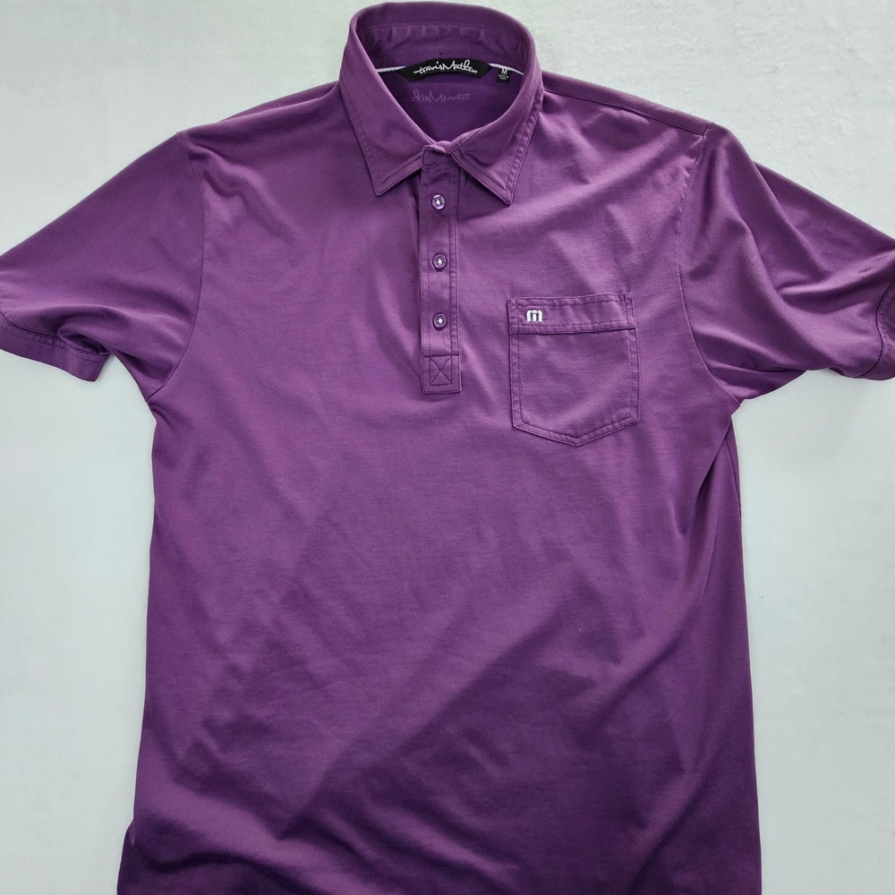 TravisMathew Mens Purple Pima Cotton Blend Short Sleeve Pocket Polo Shirt Size M - Picture 4 of 10